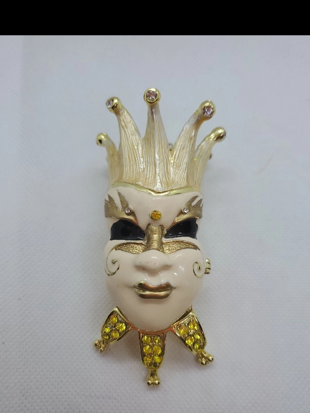 Gold and Ivory Harlequin Face Keepsake Box with Yellow Accents